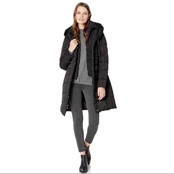 tahari long puffer coat